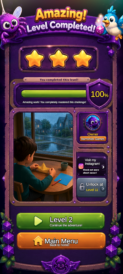 Silky Reveal level complete screen